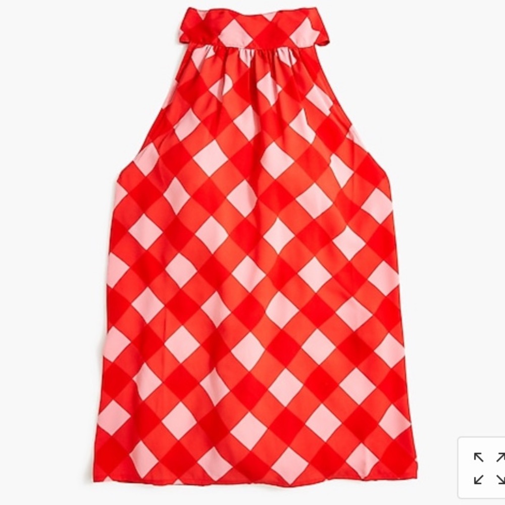 J Crew tie neck halter top gingham red pink 4